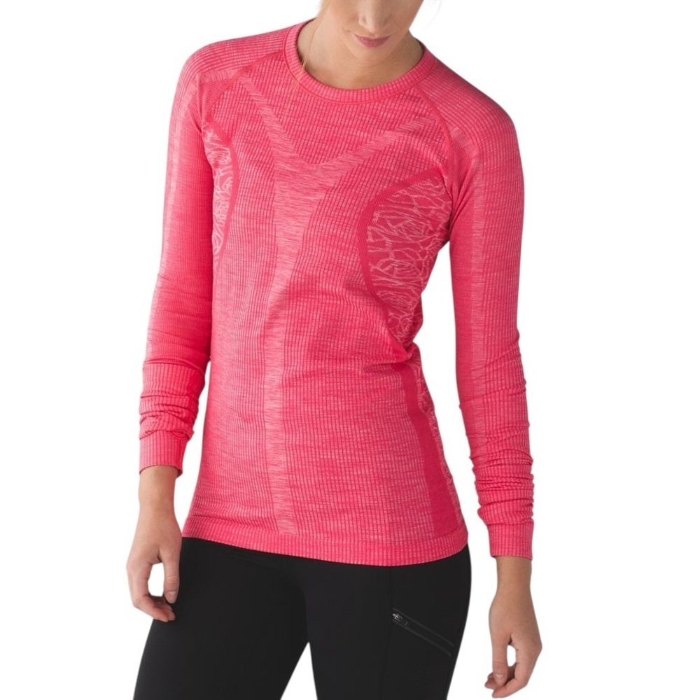 Lululemon Rest Less Crew Neck Pullover Pink Long Sleeve Thermal Base Layer Sz 10